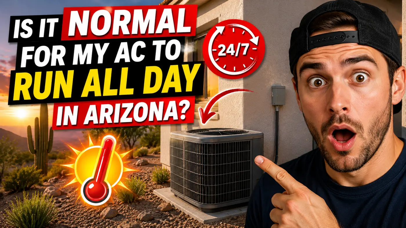 Air conditioner condenser running outside a Phoenix home during a triple-digit summer afternoon