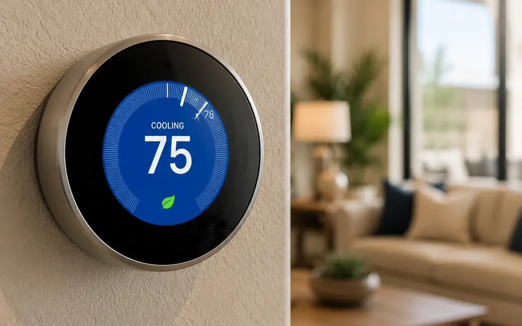 Homeowner adjusting a smart thermostat