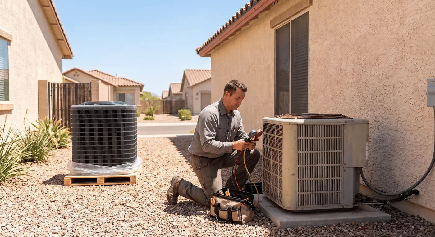 Technician performing a precision AC tune-up at a Phoenix home