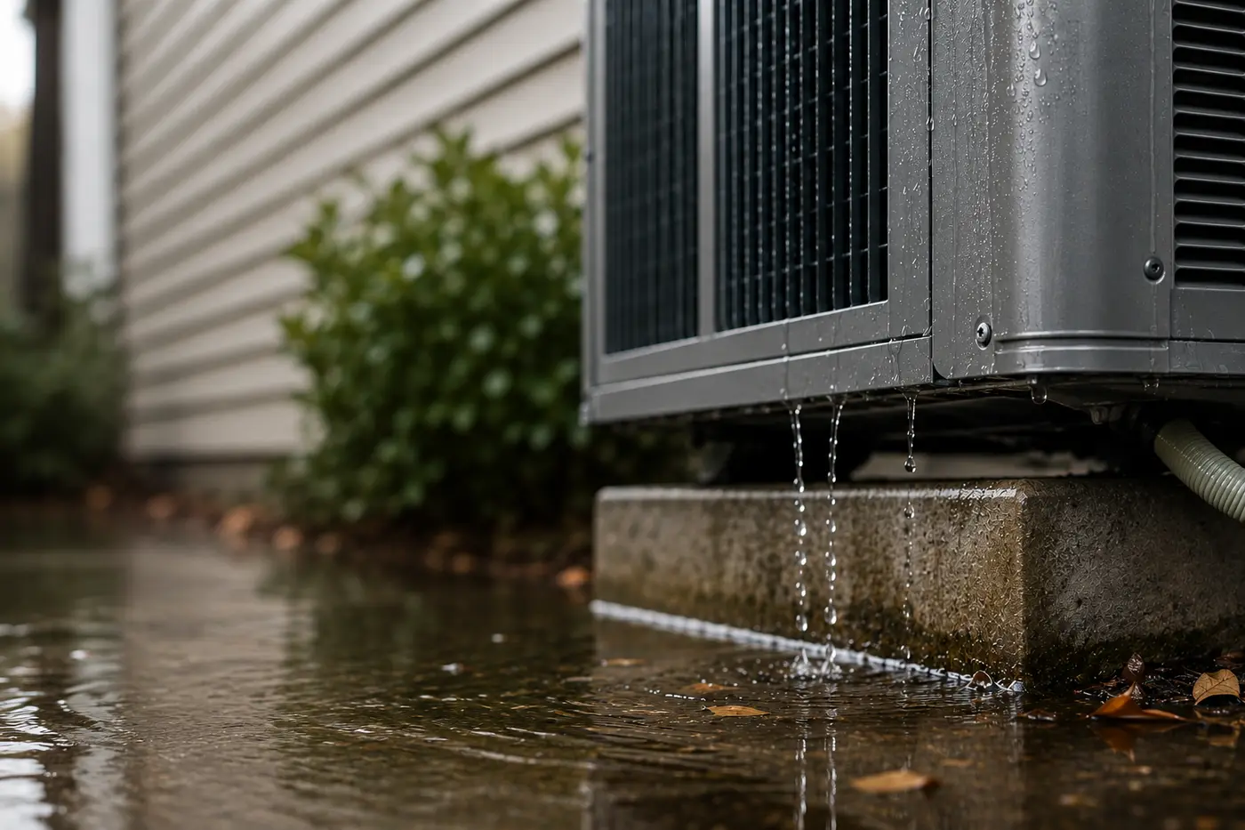Water pooling in the condensate drain pan beneath an indoor air handler